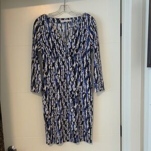 Susana Monaco Blue and Black Abstract Long Sleeve Dress